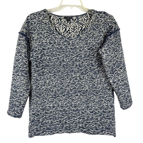 J. Crew Relaxed Wideneck Boxy Thick Textured Knit Sweater Navy M Preppy Minimal - Picture 4 of 14